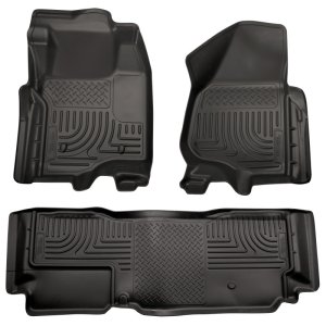 Ford F-250 Super Duty Floor Liners - Front + Rear - Husky Liners - WeatherBeater Combo - Black - `11-`12